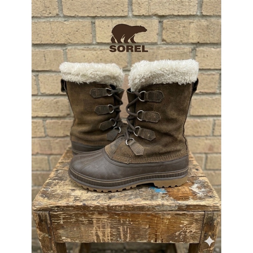 🔥Vintage SOREL🤑Brown Suede Winter Pac Boots Made in USA Size 9 Steel Shank